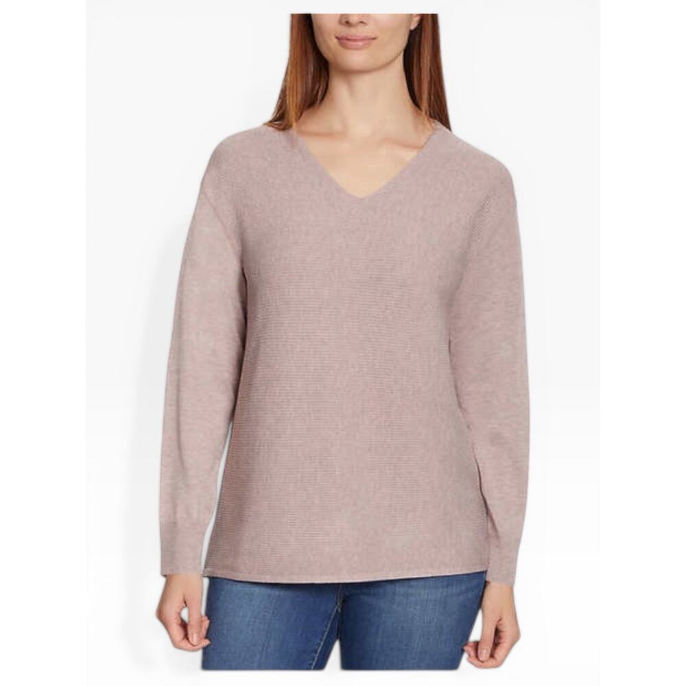 Ella Moss V Neck Ribbed Sweater Women XL Mauve NWT